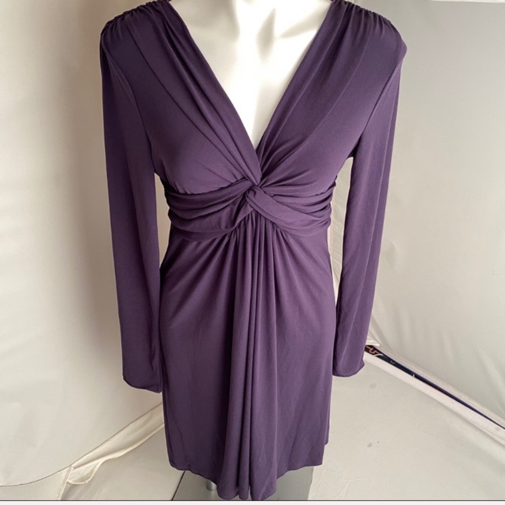 Max Edition knot front v-neck stretch purple long sleeve dress